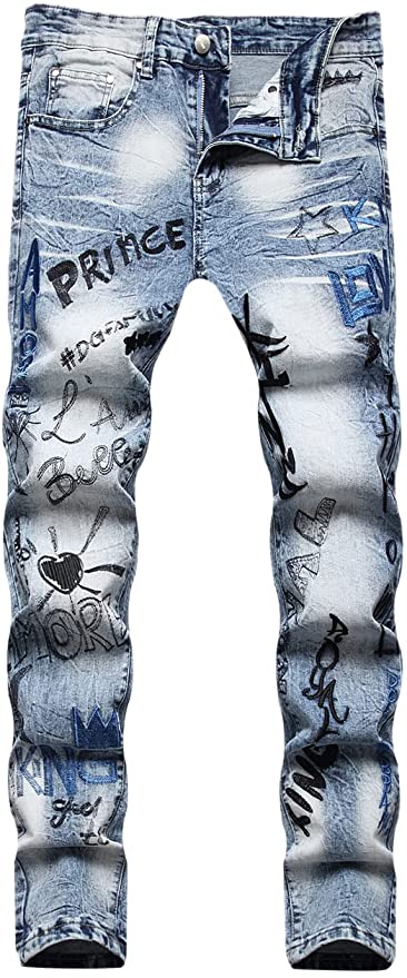 JOCAI - Pantalones vaqueros ajustados para hombre, informales, ajustados, rectos, estampados