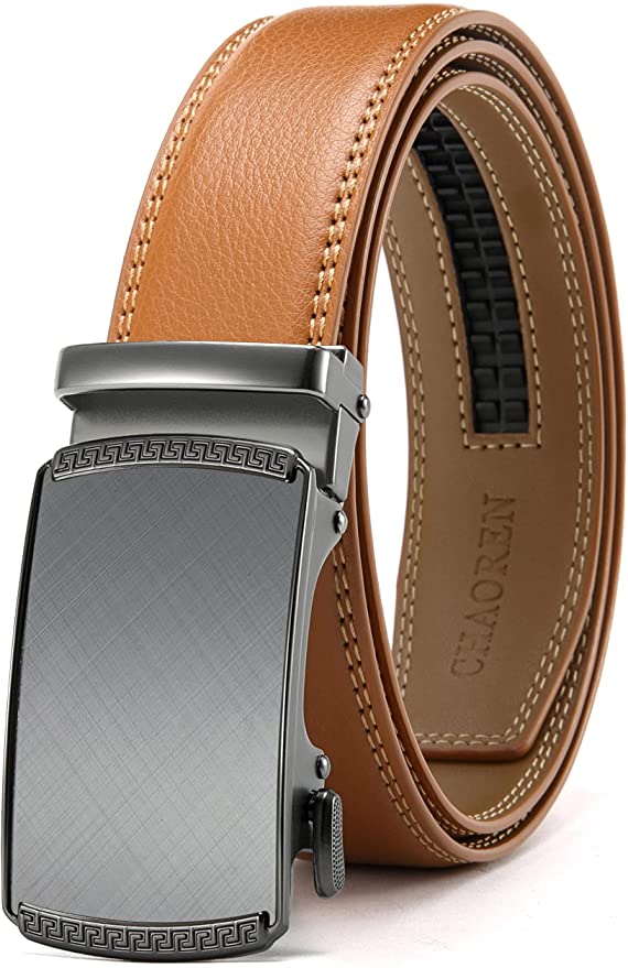 CHAOREN - Cinturón de trinquete para hombre - Cinturón de cuero para hombre de 1 3/8" para jeans casuales - Cinturón microajustable que se adapta a cualquier lugar